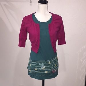 Hot Pink Shrug Sweater, 3/4 sleeve, elbow length